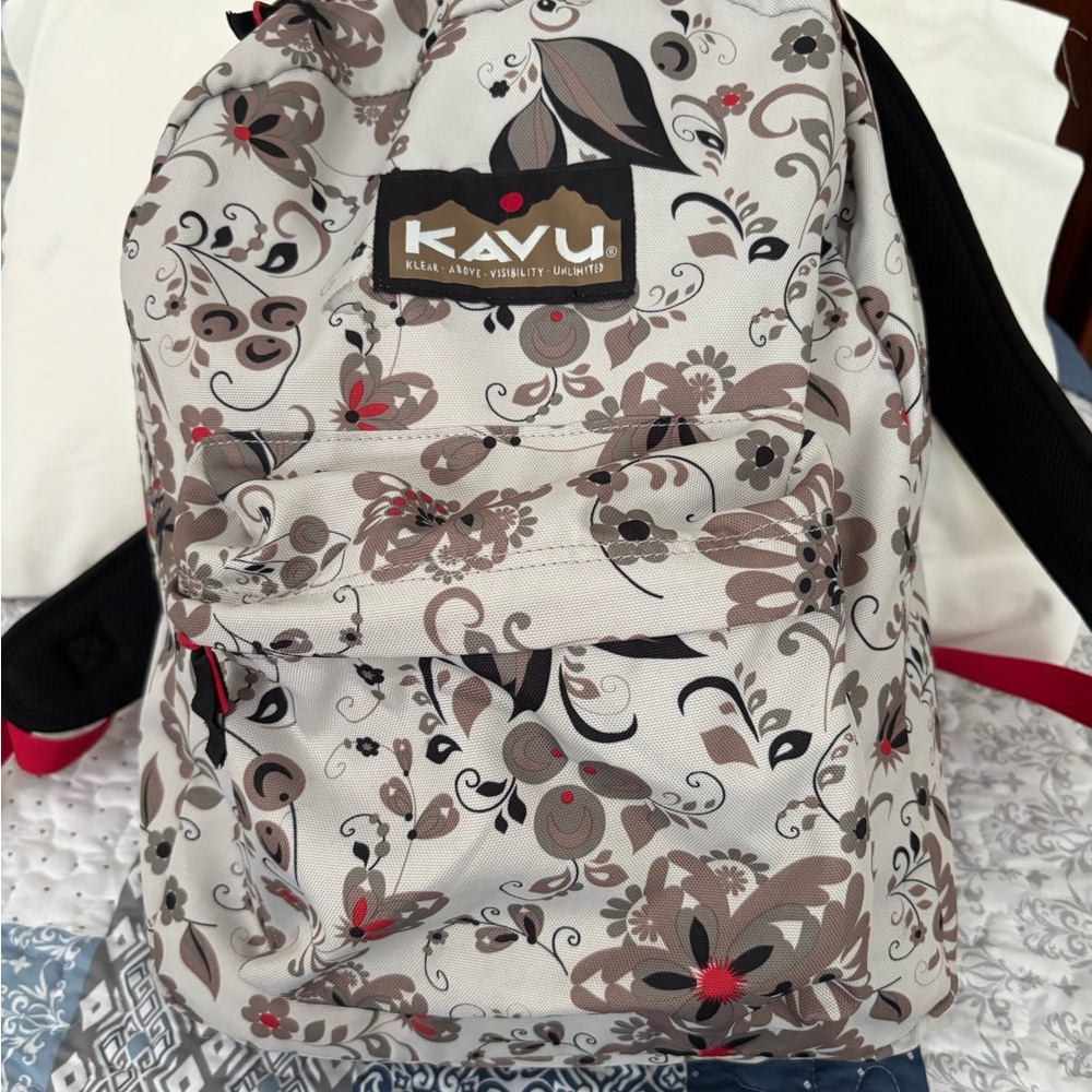 KAVU Floral Print Backpack in Gray and Red